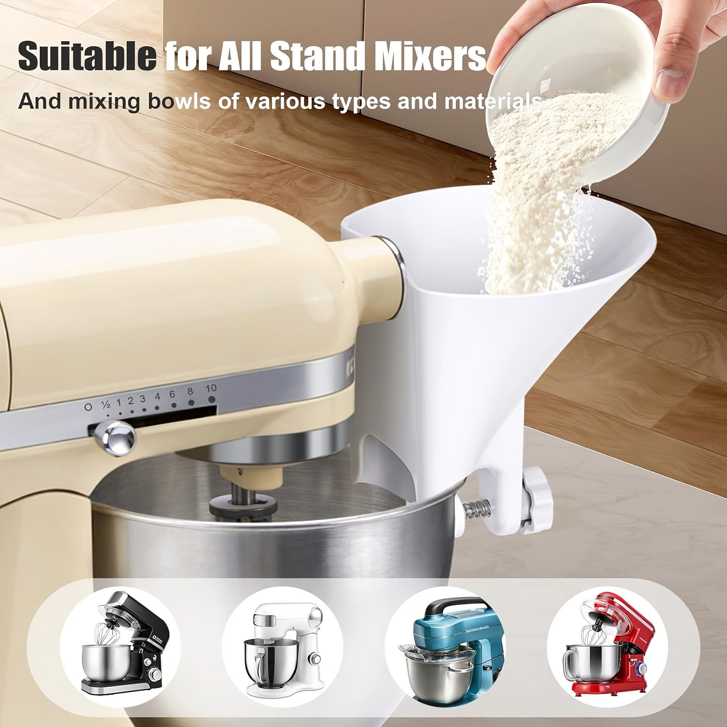 Kitchen Aid Baking Mixer - قمع عريض الفوهة لصب الدقيق والعجين