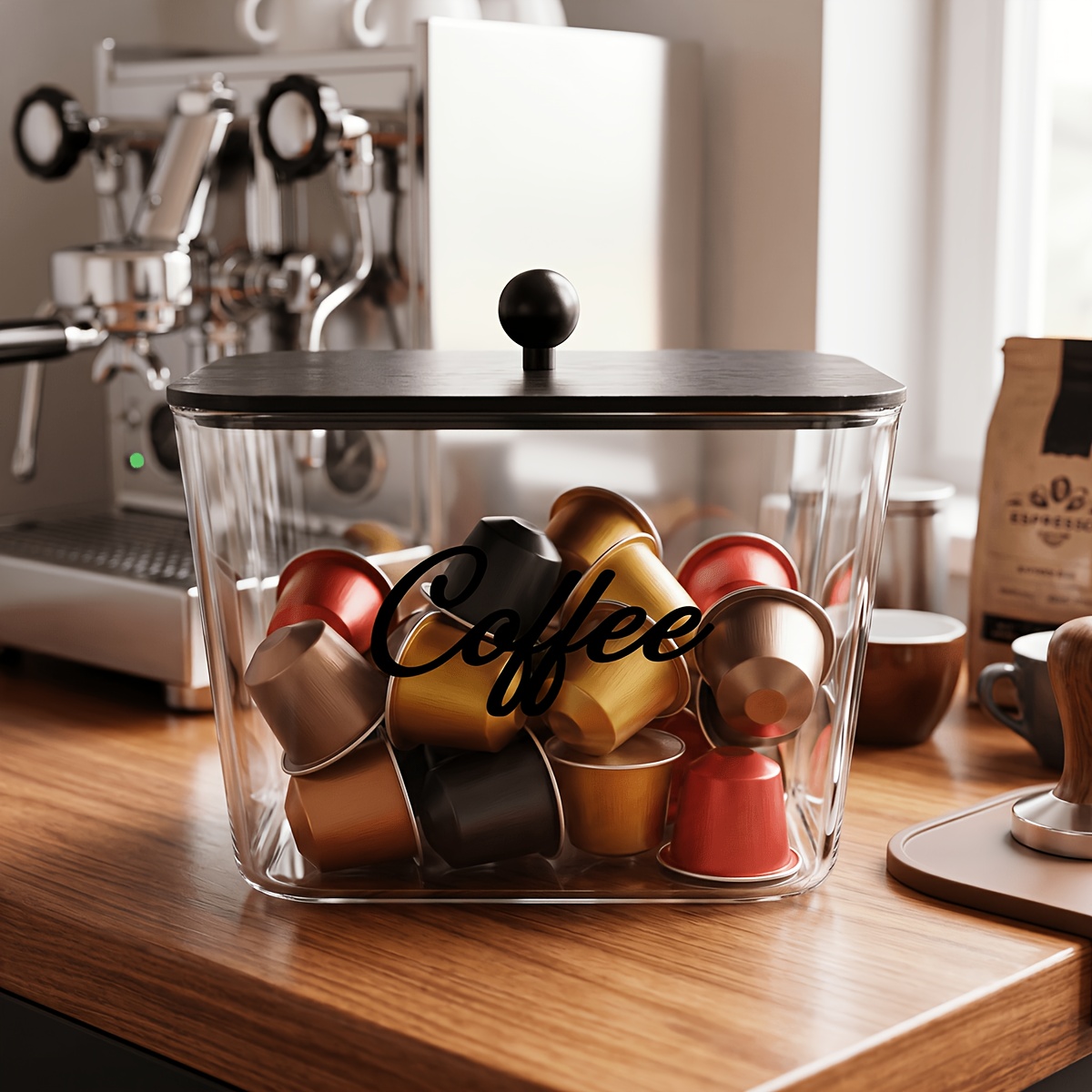 Kitchen Zo - حامل كبسولات القهوة مع أغطية، صندوق