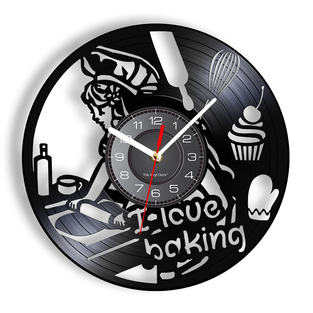 Kitchen And Baking Life - ساعة حائط من الفينيل بتصميم أسطوانة