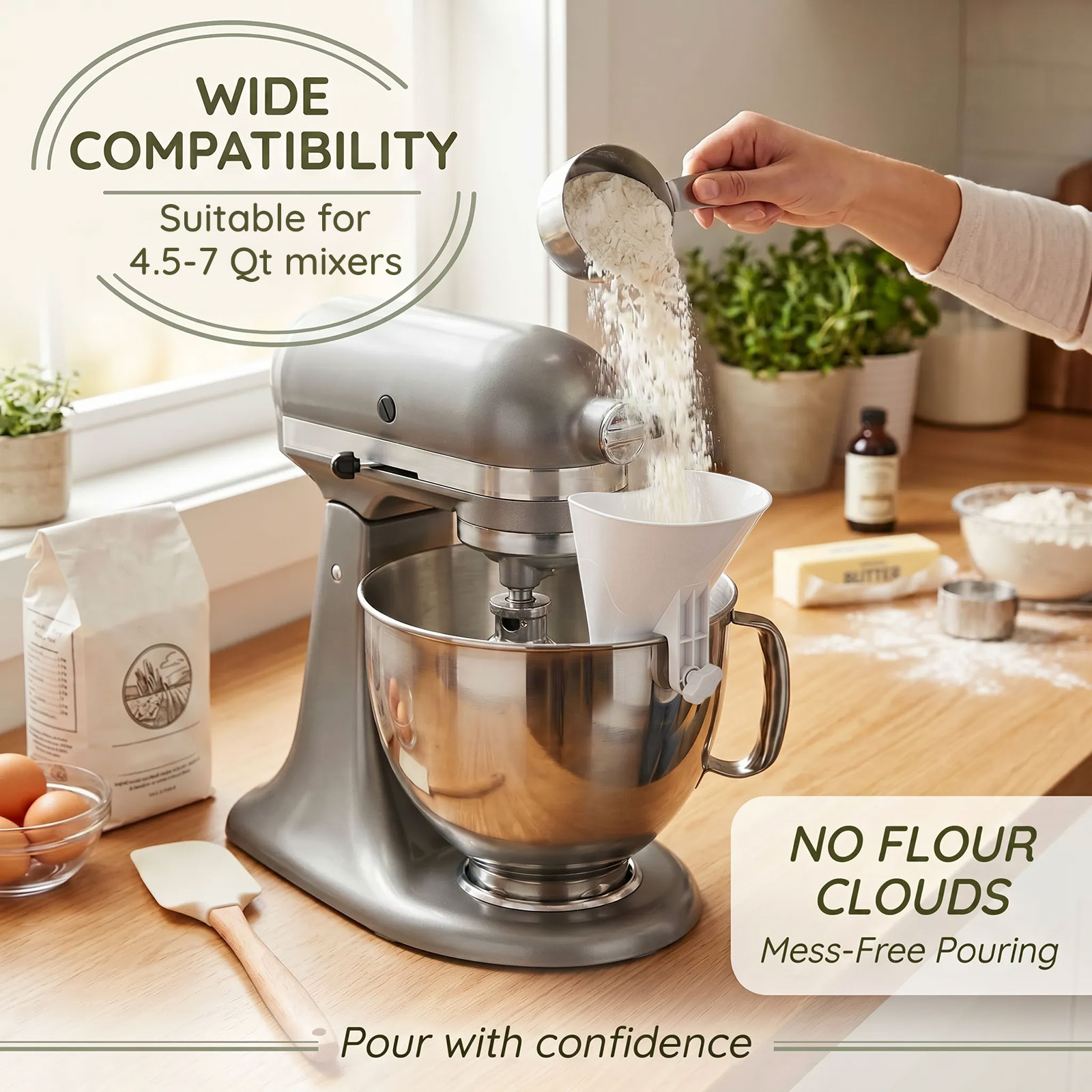 قمع دقيق مانع للانسكاب للمزج ا - مراجعة Kitchen Aid Baking Mixer وسعره
